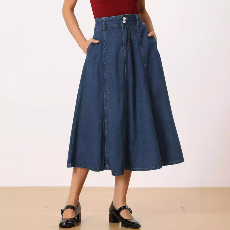 Ευρωπαϊκή και Αμερικανική σκούρα μπλε φούστα για γυναίκες Νέα εξαγωγή σε υψηλές πωλήσεις Μοντέρνα φούστα τζιν Πλυμένη φούστα τζιν