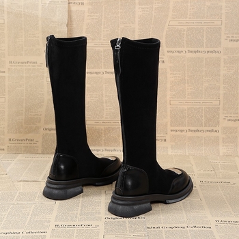 Γυναικείες μπότες βρετανικού στιλ 2024 νέες φθινοπωρινές και χειμωνιάτικες κάλτσες με ψηλοτάκουνα υφάσματα, μπότες με λεπτές μπότες ιππότη με ψηλοτάκουνα