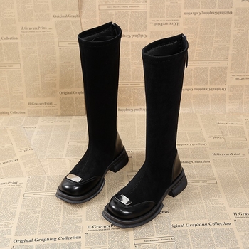 Γυναικείες μπότες βρετανικού στιλ 2024 νέες φθινοπωρινές και χειμωνιάτικες κάλτσες με ψηλοτάκουνα υφάσματα, μπότες με λεπτές μπότες ιππότη με ψηλοτάκουνα