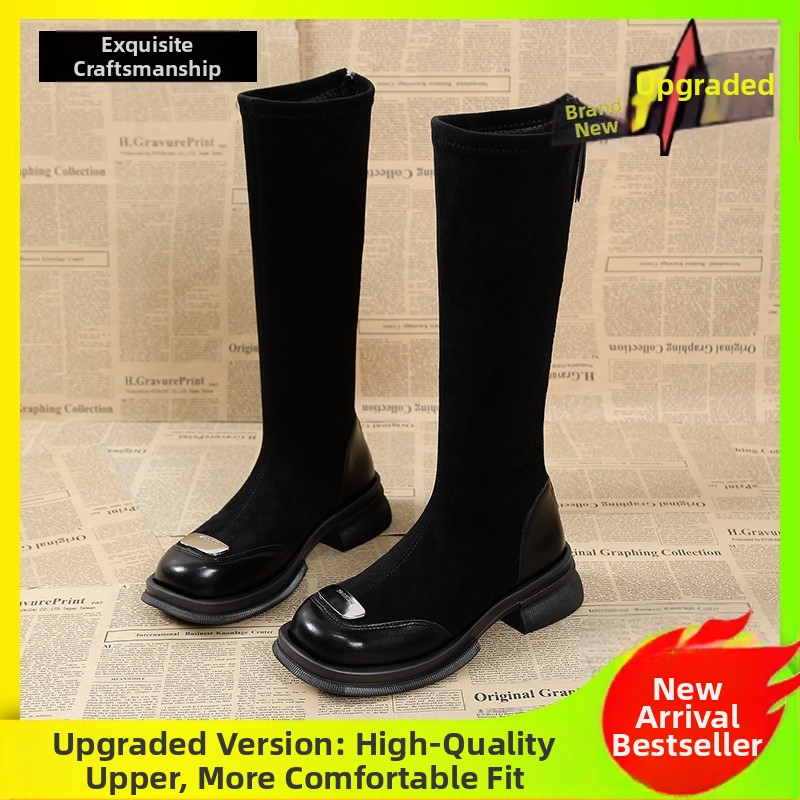 Γυναικείες μπότες βρετανικού στιλ 2024 νέες φθινοπωρινές και χειμωνιάτικες κάλτσες με ψηλοτάκουνα υφάσματα, μπότες με λεπτές μπότες ιππότη με ψηλοτάκουνα