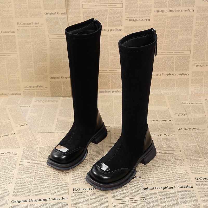 Γυναικείες μπότες βρετανικού στιλ 2024 νέες φθινοπωρινές και χειμωνιάτικες κάλτσες με ψηλοτάκουνα υφάσματα, μπότες με λεπτές μπότες ιππότη με ψηλοτάκουνα