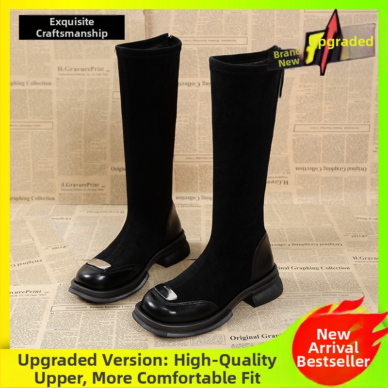 Γυναικείες μπότες βρετανικού στιλ 2024 νέες φθινοπωρινές και χειμωνιάτικες κάλτσες με ψηλοτάκουνα υφάσματα, μπότες με λεπτές μπότες ιππότη με ψηλοτάκουνα