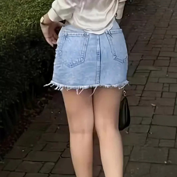 Μίνι φούστα τζιν με σκισίματα Zt09 και ακατέργαστες άκρες, Street Style, Casual φούστα τζιν με παντελόνι με τσέπες και κλείσιμο