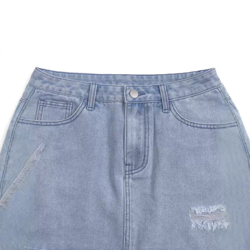 Μίνι φούστα τζιν με σκισίματα Zt09 και ακατέργαστες άκρες, Street Style, Casual φούστα τζιν με παντελόνι με τσέπες και κλείσιμο