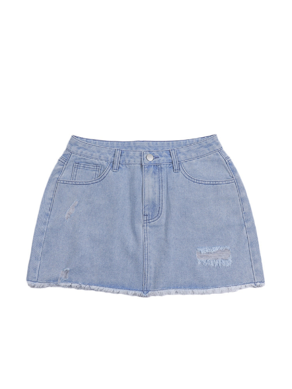 Μίνι φούστα τζιν με σκισίματα Zt09 και ακατέργαστες άκρες, Street Style, Casual φούστα τζιν με παντελόνι με τσέπες και κλείσιμο