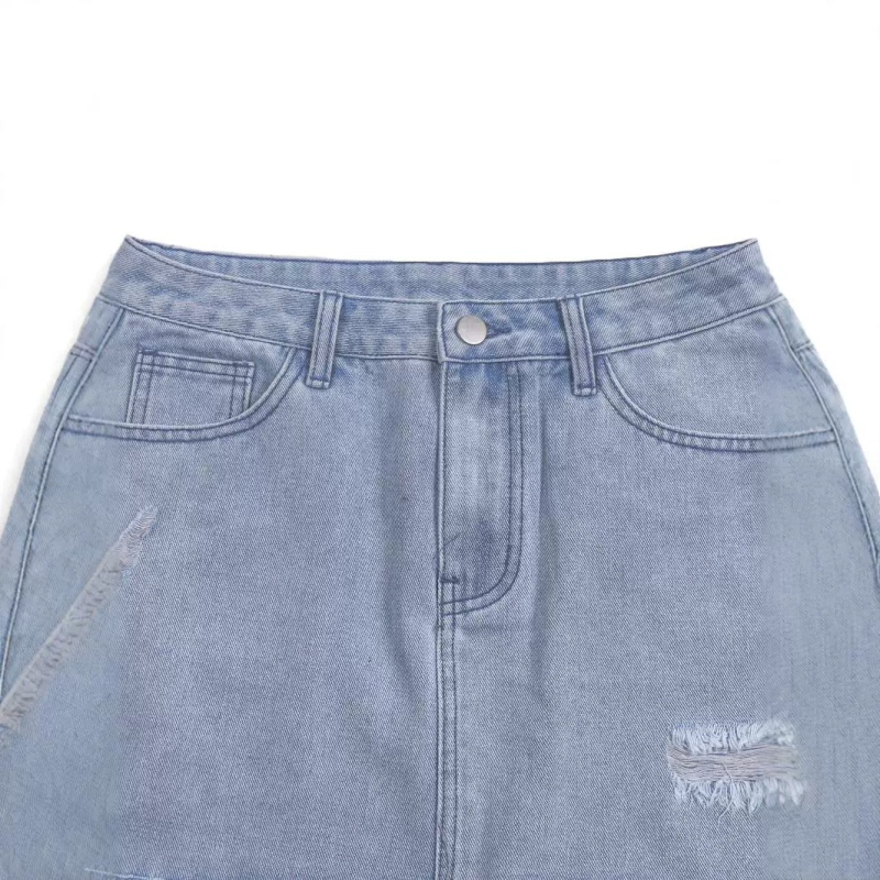 Μίνι φούστα τζιν με σκισίματα Zt09 και ακατέργαστες άκρες, Street Style, Casual φούστα τζιν με παντελόνι με τσέπες και κλείσιμο