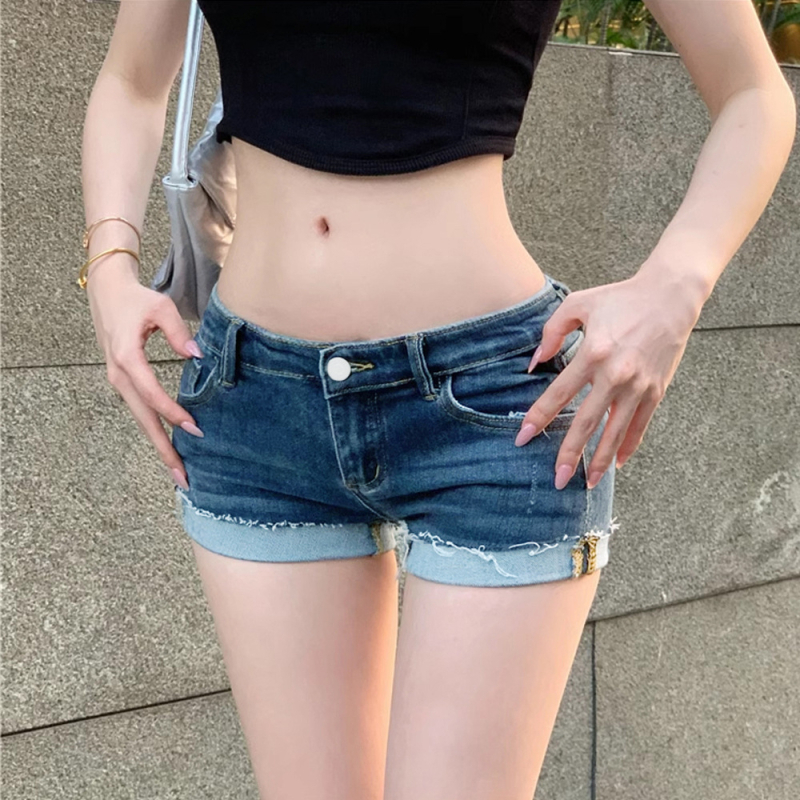 Vintage Sweet Spice Girl Denim Σορτς Γυναικείο Καλοκαιρινό Χαμηλόμεσο Παντελόνι Αδυνατίσματος με Μπούκλες Μικρό American Hip Hot Pants