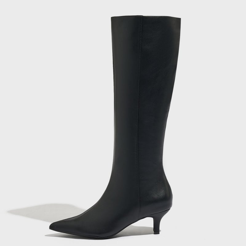 Γυναικείες φαρδιές ίσιες μπότες CrossBorder με τακούνι γάτας, φθινοπωρινές και χειμερινές, νέες μπότες στιλέτο με θήκη μέχρι το γόνατο, σε καθαρό χρώμα και μυτερή μύτη.