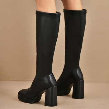 Μπότες μεγάλου μεγέθους 35-42 για Ευρώπη και Αμερική με χοντρό πάτο, χοντρό τακούνι, λεπτό ελαστικό, ψηλοτάκουνο, μακριά μποτάκια, εξωτερικό εμπόριο, διασυνοριακή μόδα, γυναικείες μπότες