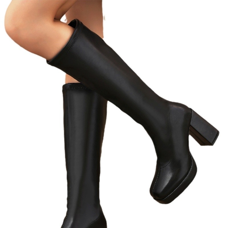 Μπότες μεγάλου μεγέθους 35-42 για Ευρώπη και Αμερική με χοντρό πάτο, χοντρό τακούνι, λεπτό ελαστικό, ψηλοτάκουνο, μακριά μποτάκια, εξωτερικό εμπόριο, διασυνοριακή μόδα, γυναικείες μπότες