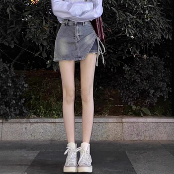 Γυναικεία φούστα τζιν με ακανόνιστο κορδόνι, καλοκαιρινή, ψηλόμεση, New Design Sense, μισή φούστα σε γραμμή Α