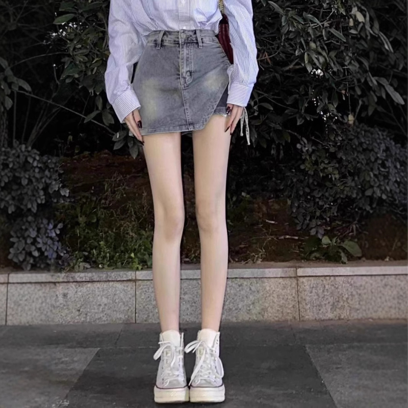 Γυναικεία φούστα τζιν με ακανόνιστο κορδόνι, καλοκαιρινή, ψηλόμεση, New Design Sense, μισή φούστα σε γραμμή Α
