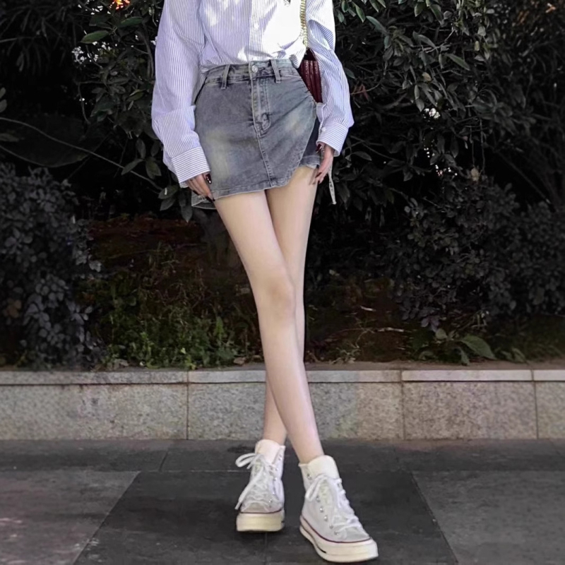 Γυναικεία φούστα τζιν με ακανόνιστο κορδόνι, καλοκαιρινή, ψηλόμεση, New Design Sense, μισή φούστα σε γραμμή Α