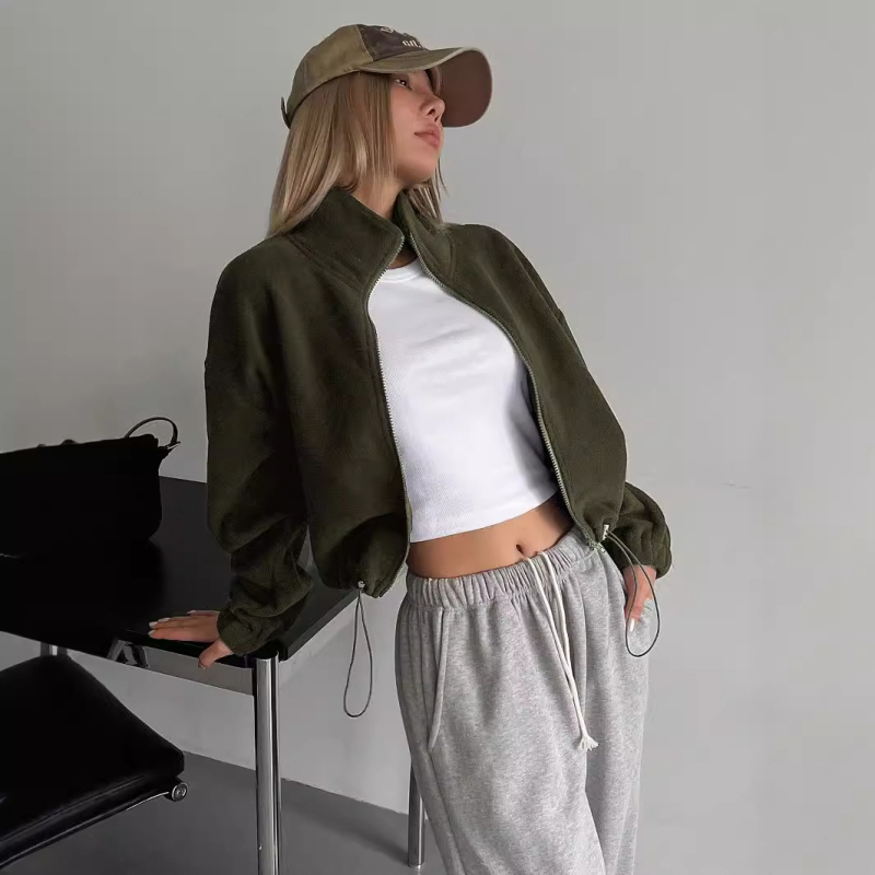 Amazon Εξωτερικού Εμπορίου Κοντό Παλτό με Ψηλό Γιακά Ευρωπαϊκό και Αμερικανικό Φθινόπωρο και Χειμώνας Αθλητικό Παλτό με Κάθετο Γιακά Παλτό από Μαλλί Αρνιού με Κορδόνι