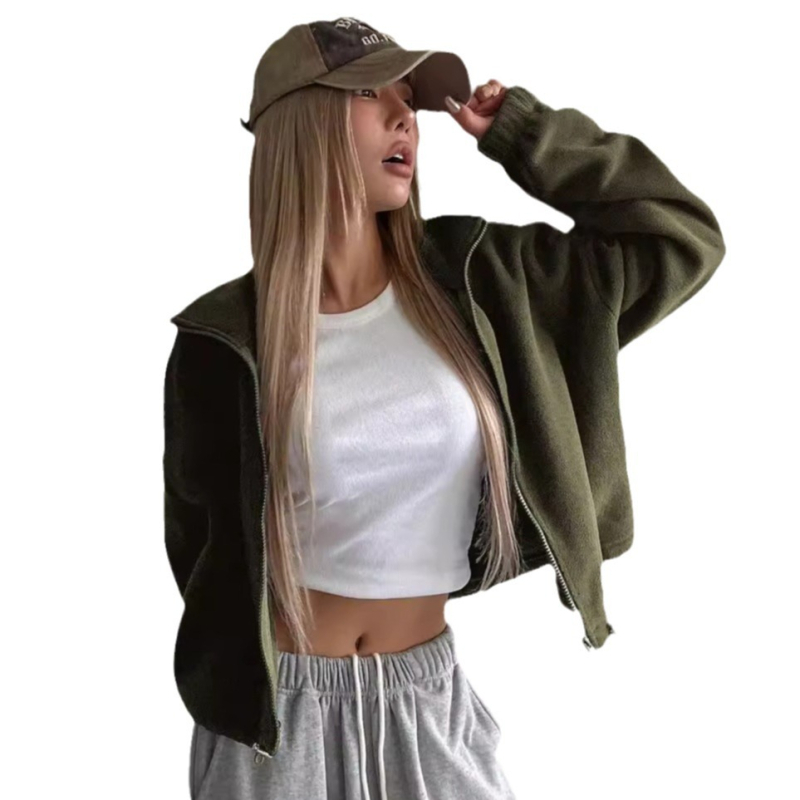 Amazon Εξωτερικού Εμπορίου Κοντό Παλτό με Ψηλό Γιακά Ευρωπαϊκό και Αμερικανικό Φθινόπωρο και Χειμώνας Αθλητικό Παλτό με Κάθετο Γιακά Παλτό από Μαλλί Αρνιού με Κορδόνι