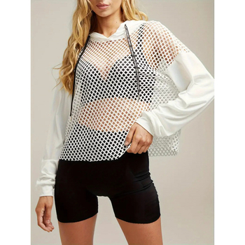 Κομψό μονόχρωμο εξωτερικό κοστούμι με κορδόνι, κομψό γυναικείο φούτερ με μακριά μανίκια από διχτυωτό ψάρεμα, άνετο και casual γυναικείο ένδυμα