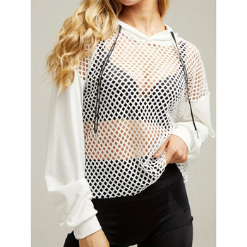 Κομψό μονόχρωμο εξωτερικό κοστούμι με κορδόνι, κομψό γυναικείο φούτερ με μακριά μανίκια από διχτυωτό ψάρεμα, άνετο και casual γυναικείο ένδυμα