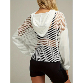 Κομψό μονόχρωμο εξωτερικό κοστούμι με κορδόνι, κομψό γυναικείο φούτερ με μακριά μανίκια από διχτυωτό ψάρεμα, άνετο και casual γυναικείο ένδυμα