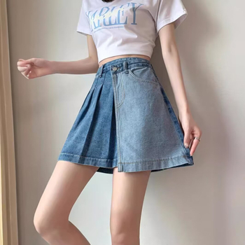 Αμερικανικό στυλ ρετρό κεντημένη τζιν φούστα γυναικών καλοκαιρινή ψηλή μέση καυτή κοπέλα σε γραμμή Α με αντιολισθητική φούστα και κοντό παντελόνι