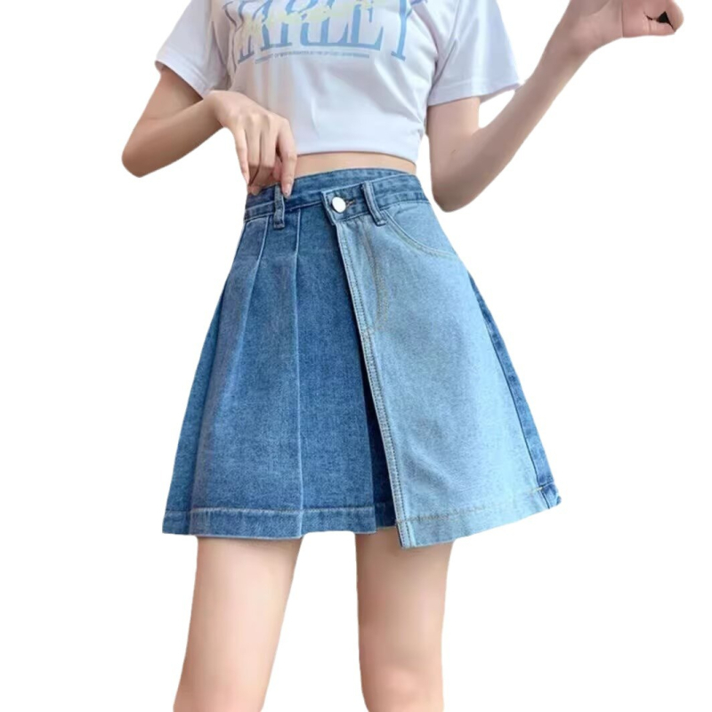 Αμερικανικό στυλ ρετρό κεντημένη τζιν φούστα γυναικών καλοκαιρινή ψηλή μέση καυτή κοπέλα σε γραμμή Α με αντιολισθητική φούστα και κοντό παντελόνι