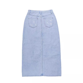 Mh1122 Τζιν παντελόνι με τρύπες και σχισμές, απλό πλυμένο μπλε vintage street style εξαιρετικά μακριά τζιν φούστα