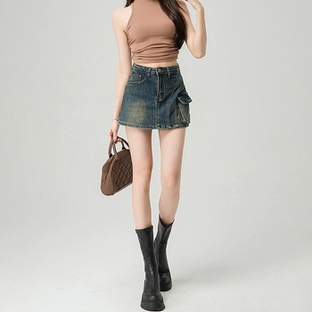 0208 American Retro Denim Κοντό Παντελόνι με Φούστα Άνοιξη και Καλοκαίρι Νέο Σχέδιο Sense Pocket Tight Slim Denim Παντελόνι Hot