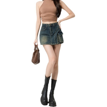 0208 American Retro Denim Κοντό Παντελόνι με Φούστα Άνοιξη και Καλοκαίρι Νέο Σχέδιο Sense Pocket Tight Slim Denim Παντελόνι Hot