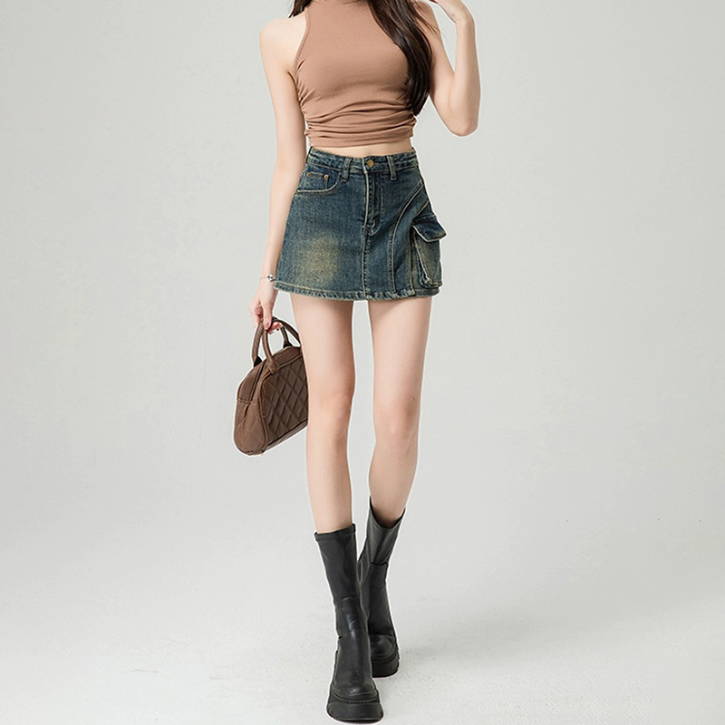 0208 American Retro Denim Κοντό Παντελόνι με Φούστα Άνοιξη και Καλοκαίρι Νέο Σχέδιο Sense Pocket Tight Slim Denim Παντελόνι Hot