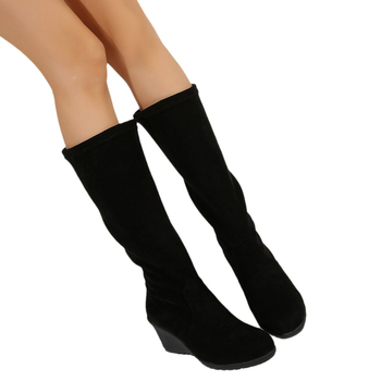 Φθινόπωρο-Χειμώνας 2024, Νέο Στυλ, Γυναικείες Μπότες μέχρι τη Μέση της Γάμπας με Στρογγυλή Μύτη και Τακούνι Σφήνας, Μπότες Chelsea