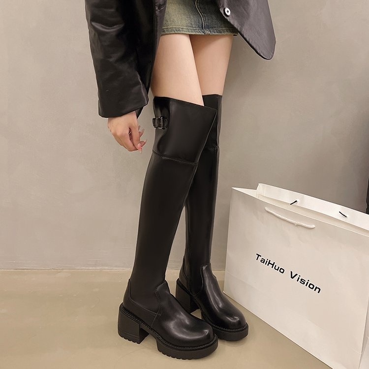 Γυναικείες μπότες με χοντρή σόλα 2024 φθινόπωρο νέα μόδα μόδας Joker casual στυλ ρετρό ιδιοσυγκρασία μπότες μόδας