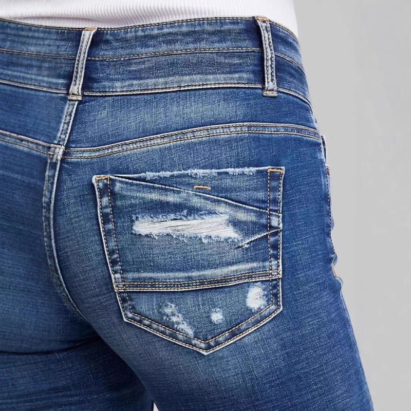 Γυναικείο παντελόνι τζιν μεσαίου μήκους, διασυνοριακό, ευρωπαϊκό και αμερικανικό, νέα μόδα, σε υψηλές πωλήσεις, ελαστικό παντελόνι με πλυμένα τζιν με διπλά κουμπιά