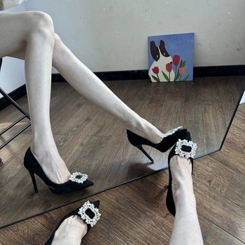 Μαύρα ψηλοτάκουνα παπούτσια Pure Desire, γυναικεία ψηλοτάκουνα παπούτσια στιλέτο 2024 New Cyber Celebrity Commuter, γυναικεία παπούτσια με στρας, μυτερά γαλλικά, κομψά, μονόστρωτα παπούτσια