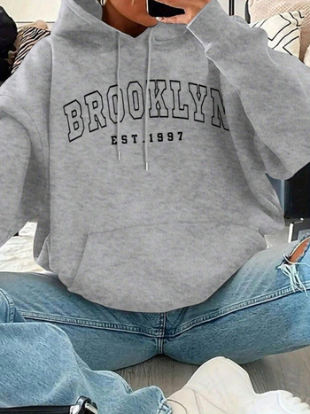 Φούτερ με τυπωμένο μονόγραμμα, Casual φούτερ με κορδόνι, χειμερινό και