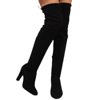 Γυναικείες Μπότες Πάνω από το Γόνατο Φθινόπωρο 2024 Νέες Λεπτές Μπότες, Σουέτ με Χοντρό Τακούνι, Ελαστικές Μπότες με Ψηλό Τακούνι και Μυτερό Τακούνι