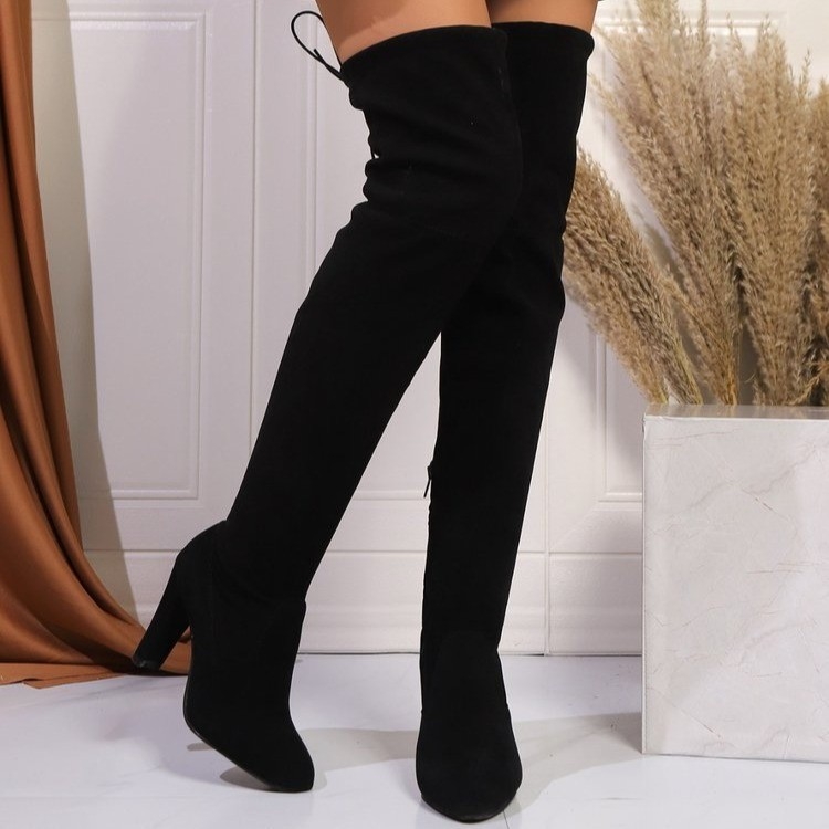 Γυναικείες Μπότες Πάνω από το Γόνατο Φθινόπωρο 2024 Νέες Λεπτές Μπότες, Σουέτ με Χοντρό Τακούνι, Ελαστικές Μπότες με Ψηλό Τακούνι και Μυτερό Τακούνι