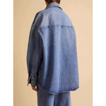 KHA * TE Street Denim Jacket Φθινόπωρο και Χειμώνας Πλυμένο Χιονονιφάδα με Τσέπες στους Ώμους Χαλαρό Αδυνάτισμα Niche Πουκάμισο Γυναικείο
