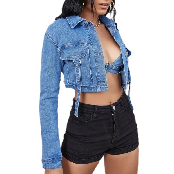 Jachetă din denim pentru comerț exterior, pentru femei, 2023, vânzare nouă, îmbrăcăminte scurtă din denim, tendință feminină, jachetă din denim spălat