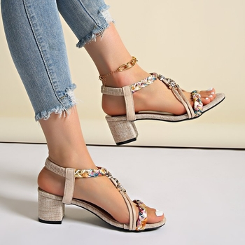 2025 διασυνοριακό εξωτερικό εμπόριο καλοκαίρι νέο εθνοτικό στυλ ψηλό τακούνι με σταυρωτή αγκράφα ψάρι στόμα γυναικεία σανδάλια μόδας plus size