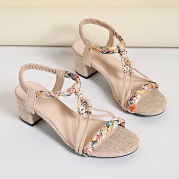 2025 διασυνοριακό εξωτερικό εμπόριο καλοκαίρι νέο εθνοτικό στυλ ψηλό τακούνι με σταυρωτή αγκράφα ψάρι στόμα γυναικεία σανδάλια μόδας plus size