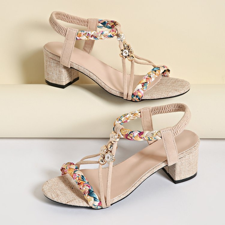 2025 διασυνοριακό εξωτερικό εμπόριο καλοκαίρι νέο εθνοτικό στυλ ψηλό τακούνι με σταυρωτή αγκράφα ψάρι στόμα γυναικεία σανδάλια μόδας plus size