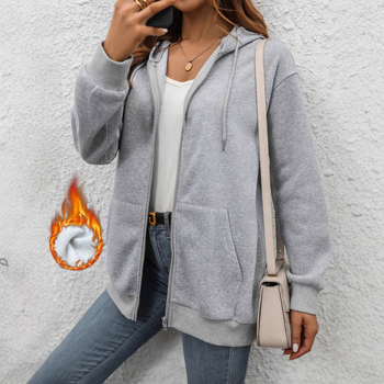 Amazon 2024 határokon átnyúló női lezser zsebes, egyszínű, húzózsinóros, kapucnis, hosszú ujjú kardigán, kötött felső