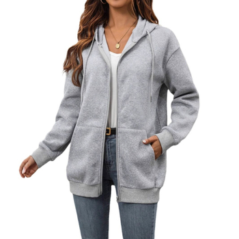 Amazon 2024 határokon átnyúló női lezser zsebes, egyszínű, húzózsinóros, kapucnis, hosszú ujjú kardigán, kötött felső