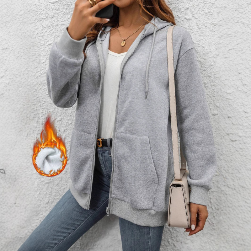 Amazon 2024 határokon átnyúló női lezser zsebes, egyszínű, húzózsinóros, kapucnis, hosszú ujjú kardigán, kötött felső