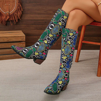 Γυναικεία ψηλοτάκουνα μποτάκια του 2024, μοντέρνα και άνετα, με σχέδιο φιδιού, φερμουάρ στην πλάτη και μυτερή μύτη. Ευέλικτα γυναικεία, ελαφριά, αντιολισθητικά, με τακούνι στη μέση της γάμπας.