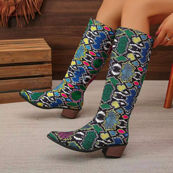 Γυναικεία ψηλοτάκουνα μποτάκια του 2024, μοντέρνα και άνετα, με σχέδιο φιδιού, φερμουάρ στην πλάτη και μυτερή μύτη. Ευέλικτα γυναικεία, ελαφριά, αντιολισθητικά, με τακούνι στη μέση της γάμπας.