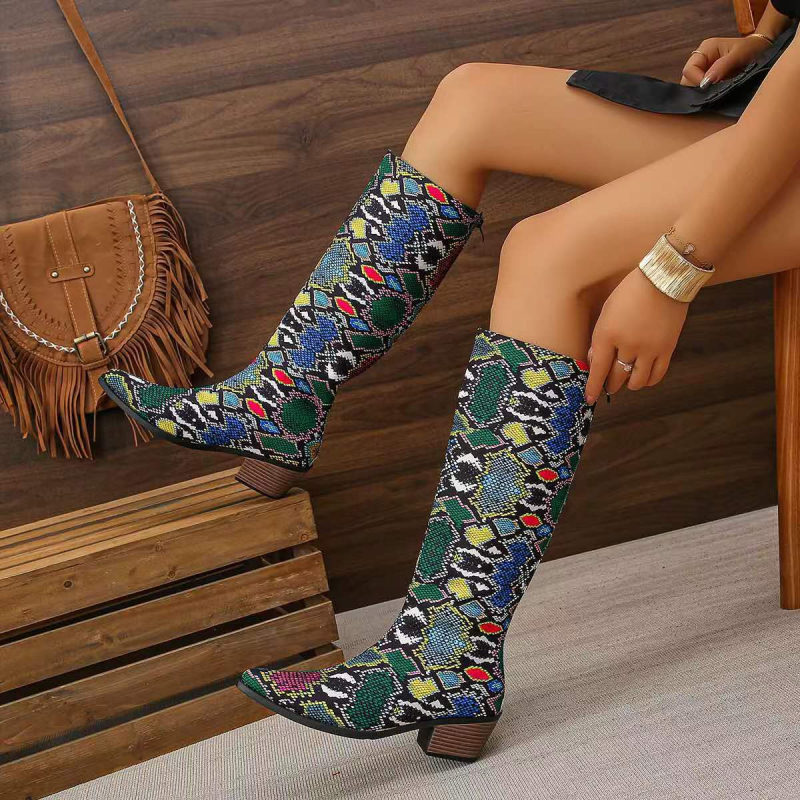 Γυναικεία ψηλοτάκουνα μποτάκια του 2024, μοντέρνα και άνετα, με σχέδιο φιδιού, φερμουάρ στην πλάτη και μυτερή μύτη. Ευέλικτα γυναικεία, ελαφριά, αντιολισθητικά, με τακούνι στη μέση της γάμπας.