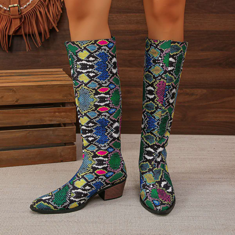 Γυναικεία ψηλοτάκουνα μποτάκια του 2024, μοντέρνα και άνετα, με σχέδιο φιδιού, φερμουάρ στην πλάτη και μυτερή μύτη. Ευέλικτα γυναικεία, ελαφριά, αντιολισθητικά, με τακούνι στη μέση της γάμπας.