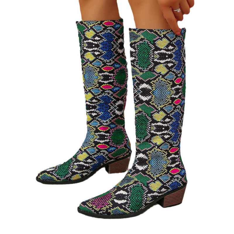 Γυναικεία ψηλοτάκουνα μποτάκια του 2024, μοντέρνα και άνετα, με σχέδιο φιδιού, φερμουάρ στην πλάτη και μυτερή μύτη. Ευέλικτα γυναικεία, ελαφριά, αντιολισθητικά, με τακούνι στη μέση της γάμπας.