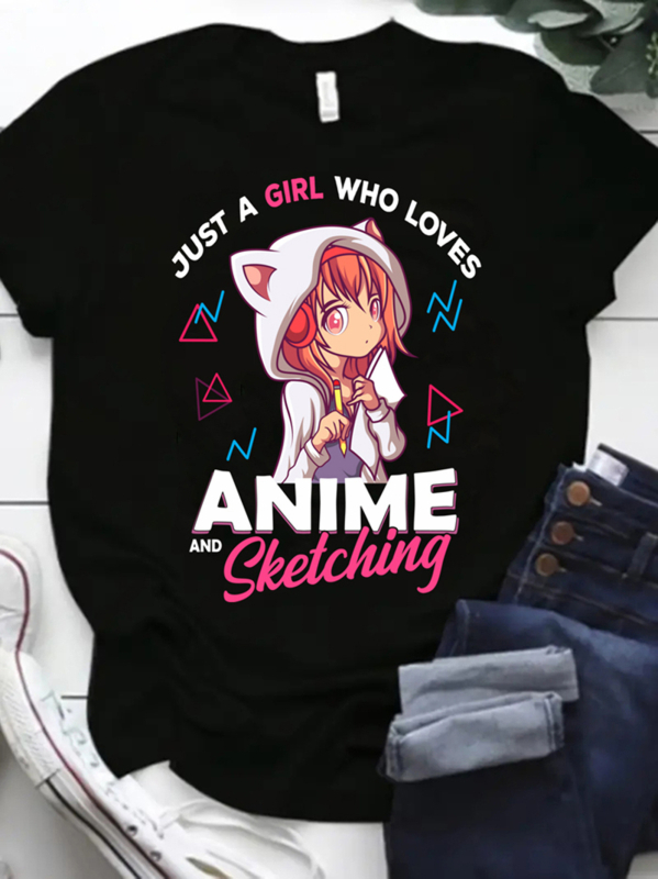 Anime grafikas T-krekls ar apaļu kakla izgriezumu - mīksts, elpojošs