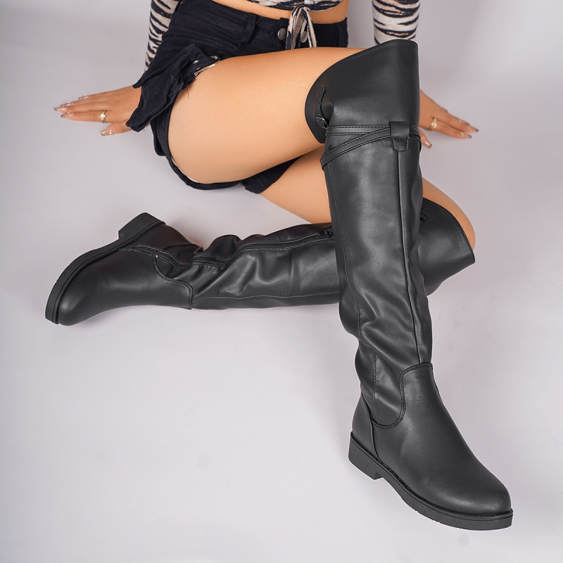 Europietiški ir amerikietiški retro stiliaus moteriški aulinukai 2024 m. rudens ir žiemos modeliui, liekninantys, aukšto ūgio, tamprūs, pankroko stiliaus, madingi aulinukai su užtrauktuku šone.